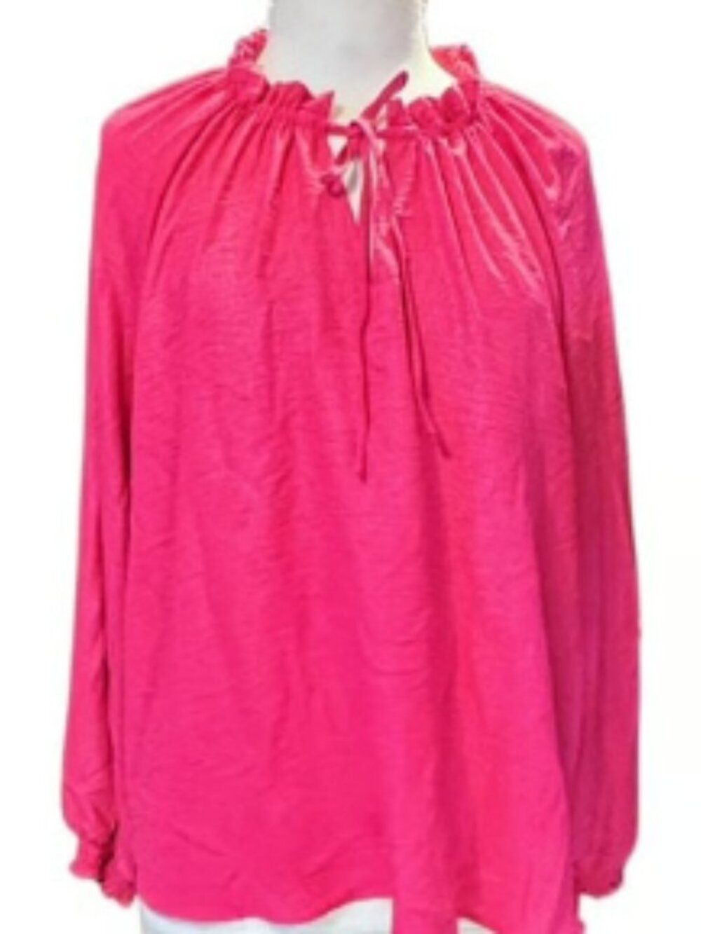 Hope & Harlow Subtle Shimmer Pink Blouse Long Sleeve Lightweight Top Flowy Comfy